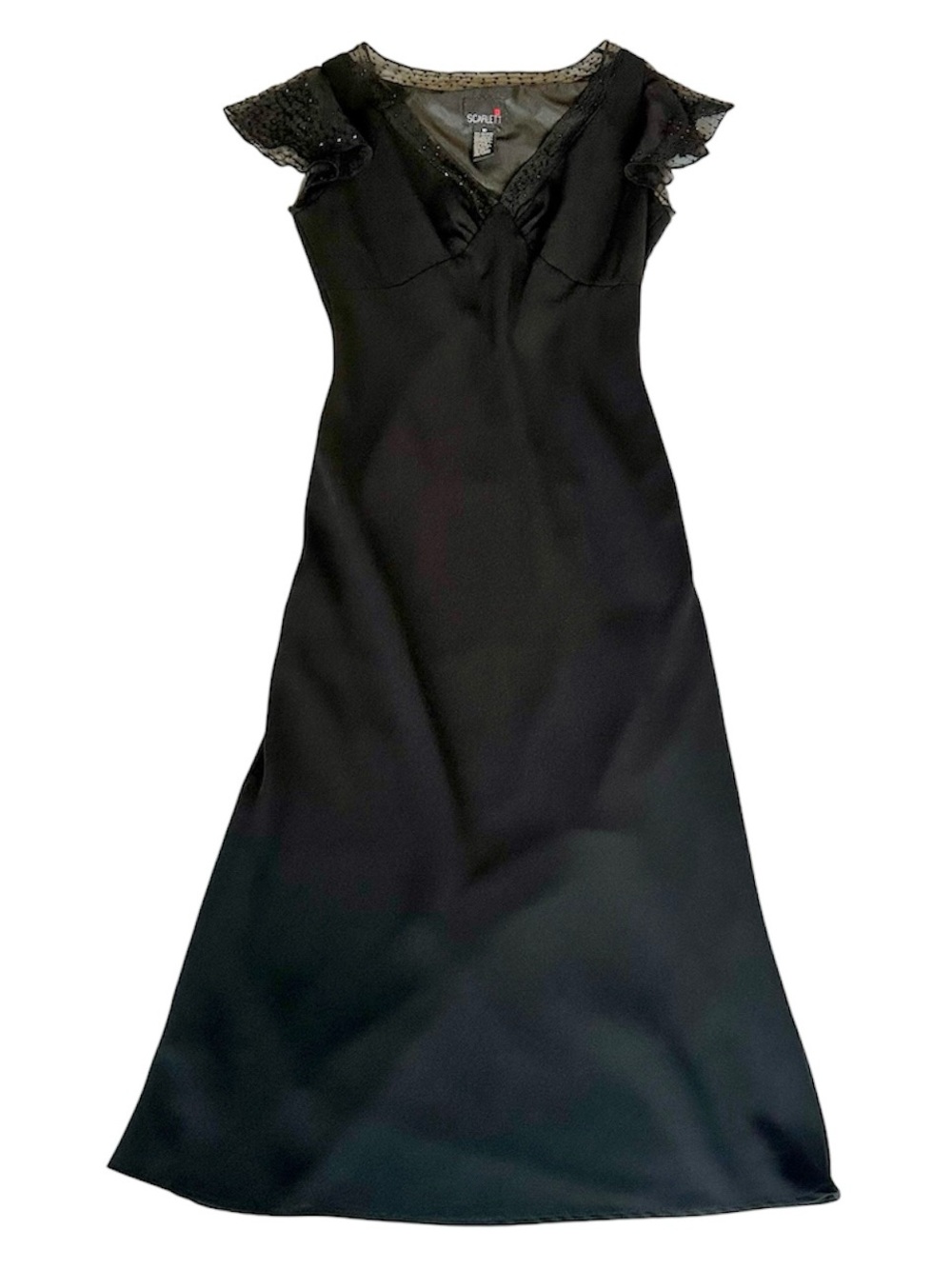 Vintage Scarlett black satin maxi dress, size 10
